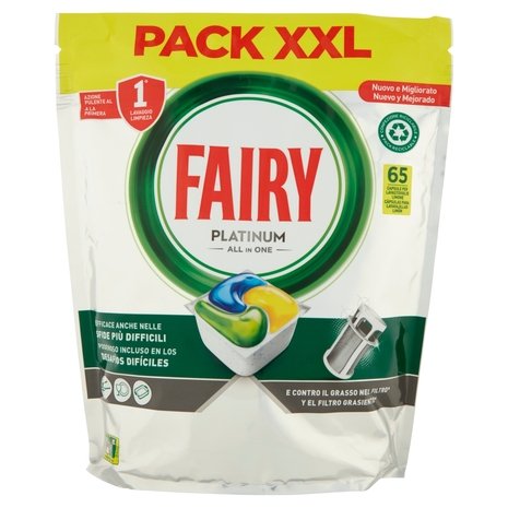 Fairy Pastiglie Lavastoviglie Platinum, Detersivo Piatti Limone, 65 Capsule 969 g